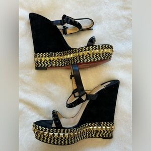 Christian Louboutin Cataclou black Suede Espadrille Sandal wedge